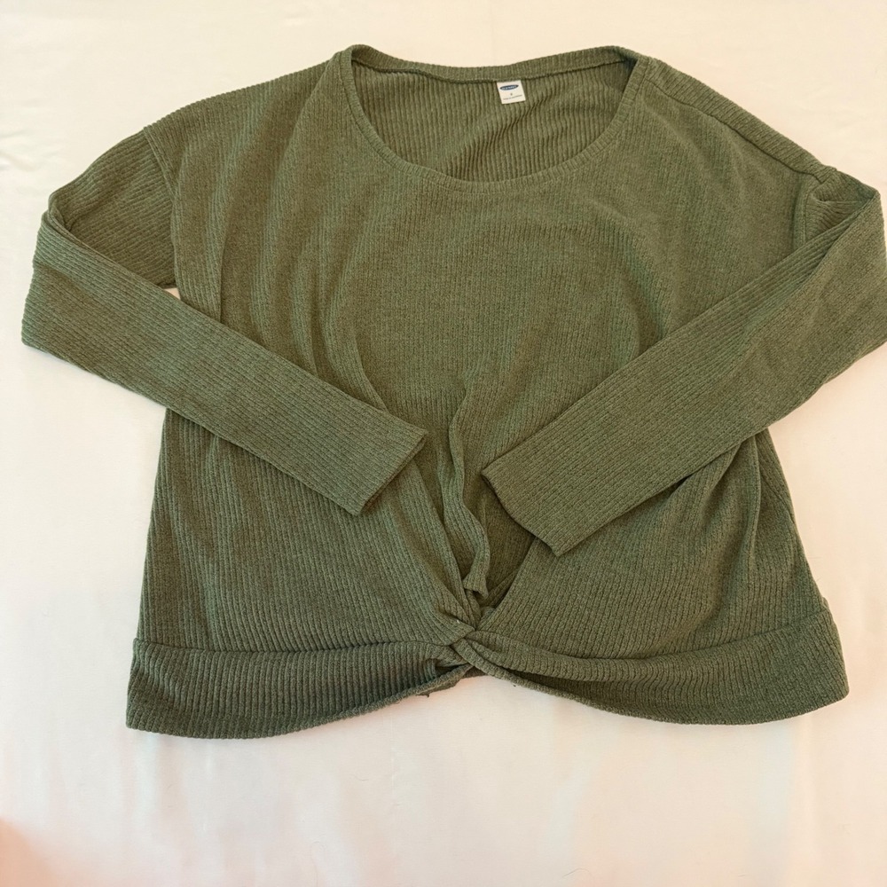 Old Navy Womens Olive Green Ribbed Twist Front Long Sleeve Top Small